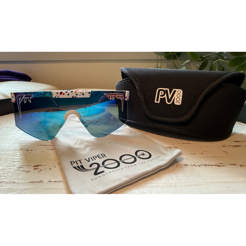 Pit Viper 2000 Sunglasses Men OS White Red Blue Splatter New Sport Wrap Shield